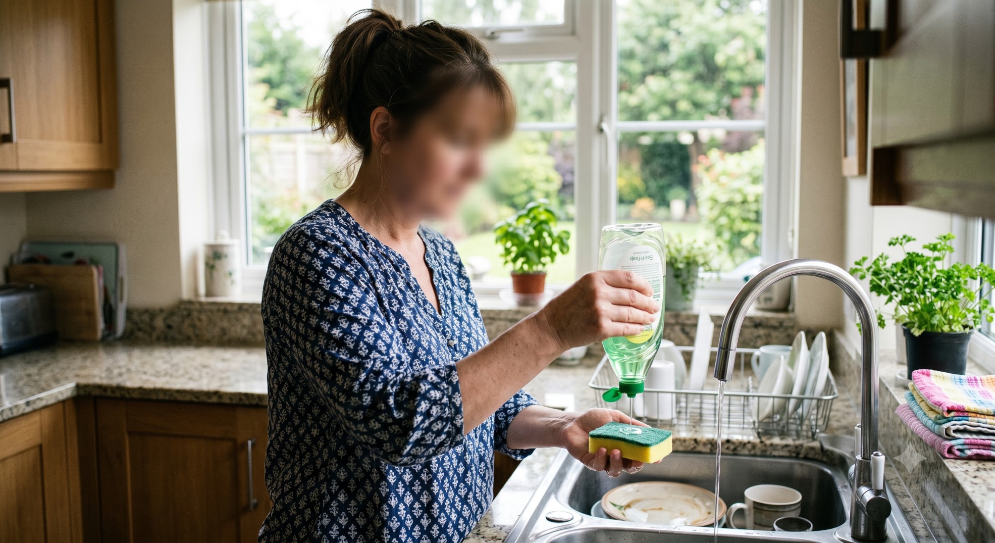A real-world CPG ethnographic session: face permanently blurred at ingestion and environmental layout remain fully intact for behavioral analysis.